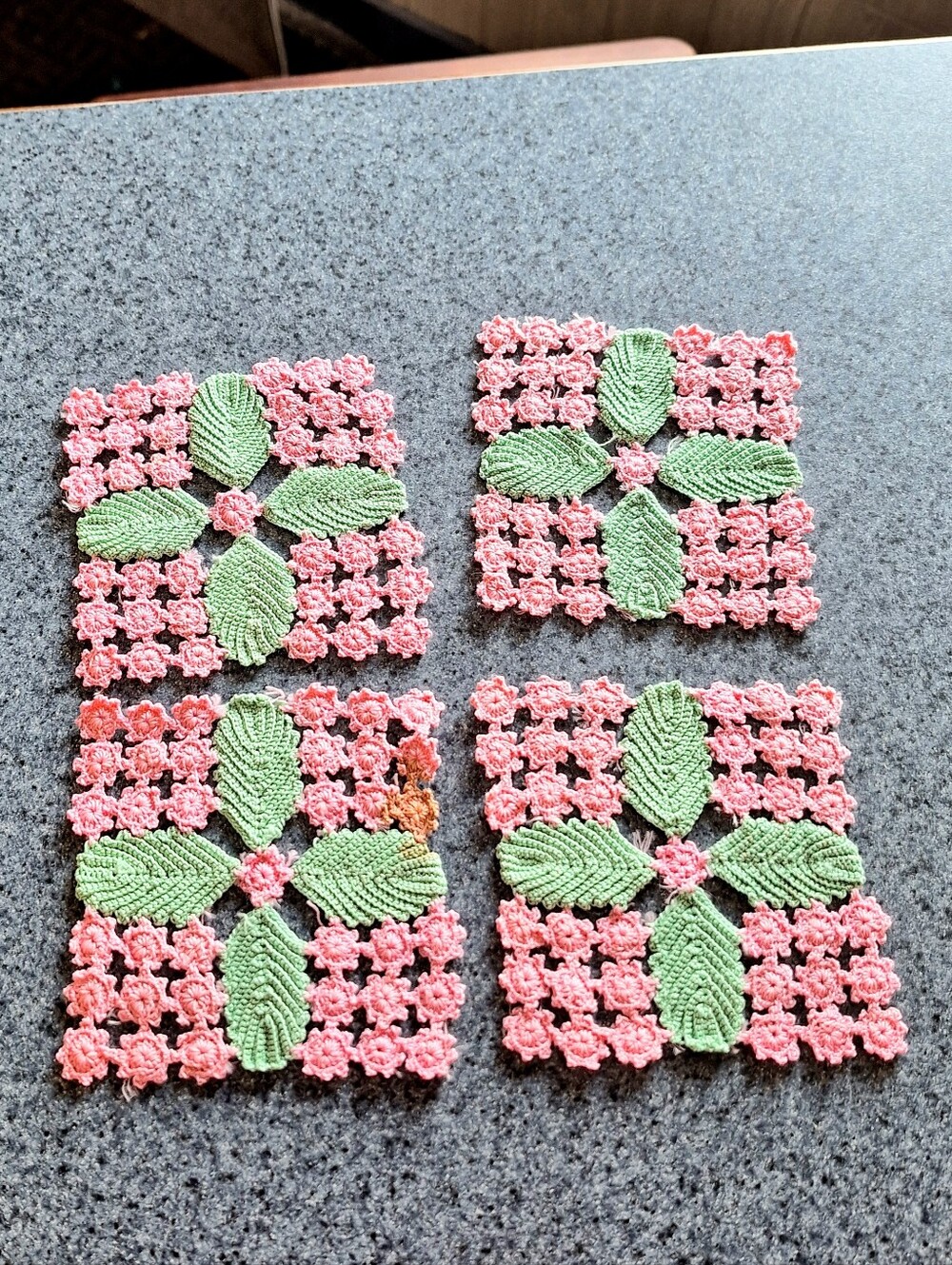 Handmade Crochet Floral & Leaf Coaster Set of 4
